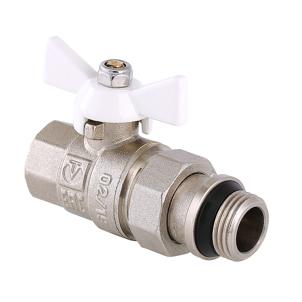 Кран шаровой BASE с полусгоном 1/2" вн.-нар. с доп. упл. (белая рукоятка) VALTEC