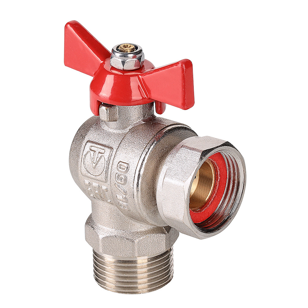 Кран шаровой BASE угловой с накидной гайкой 3/4" вн.-нар. (короткий) VALTEC