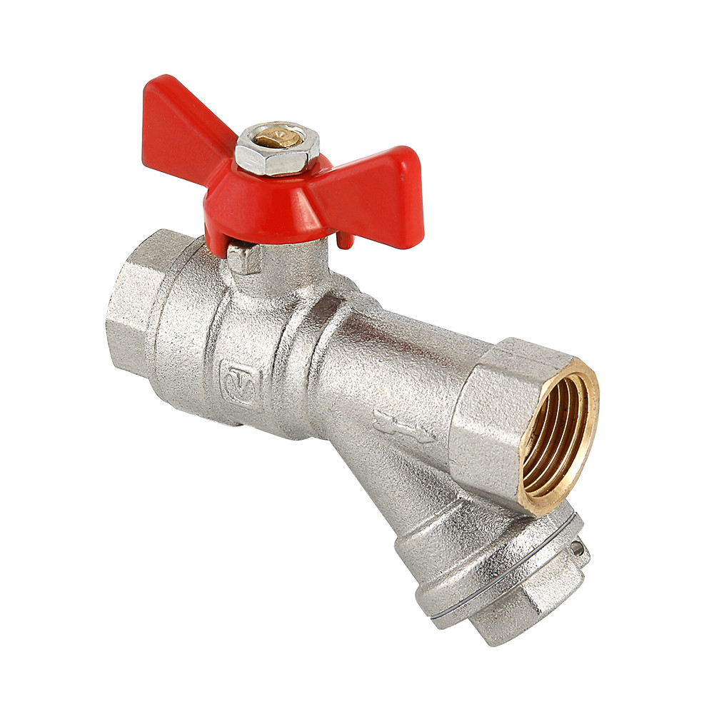 Кран шаровой со встроенным фильтром, рукоятка бабочка 1/2" вн.-вн VALTEC