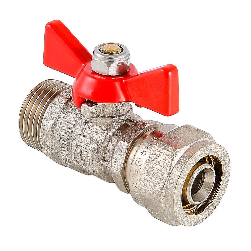 Кран шаровой под обжим, рукоятка бабочка 16х1/2 нар VALTEC